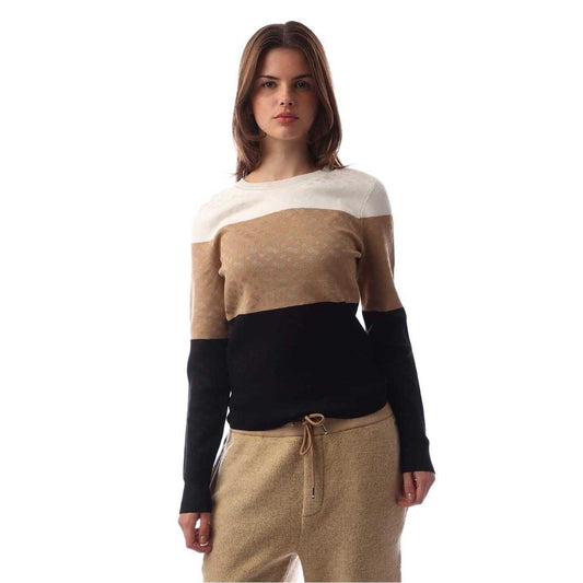 Cream-Tan-Black - Front - Boss Womens-Ladies Fireria Colour Block Crew Neck Sweatshirt