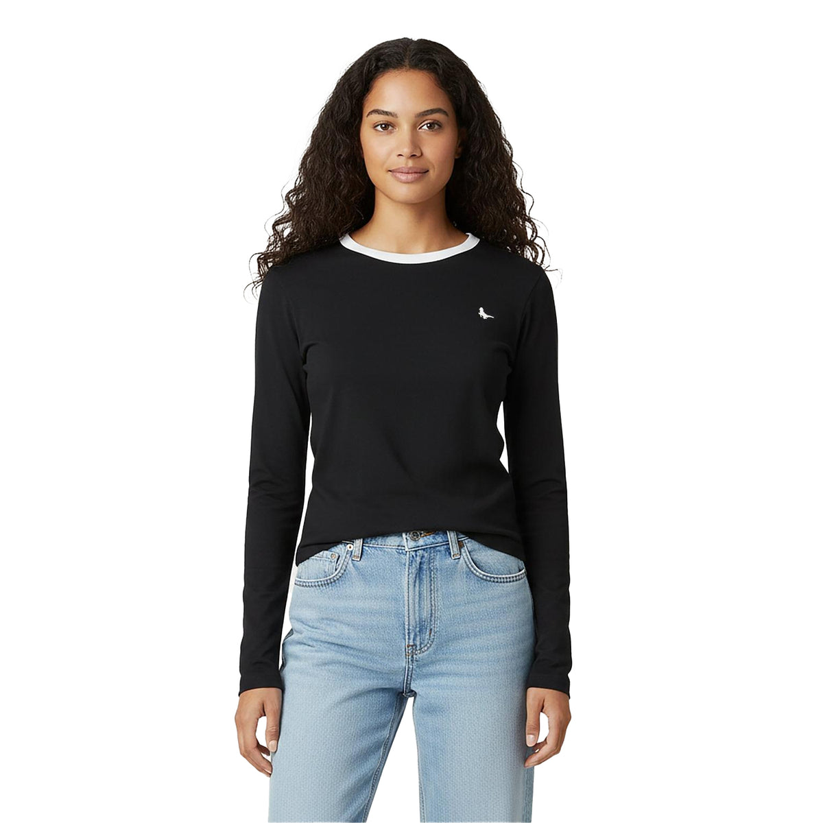 Black - Side - Jack Wills Womens-Ladies Trinkey Ringer Long-Sleeved T-Shirt