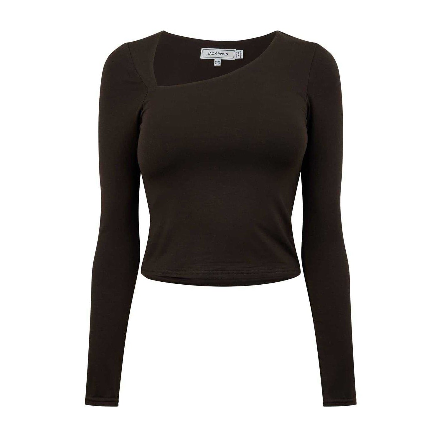 Brown - Front - Jack Wills Womens-Ladies Asymmetric Slim Crop T-Shirt