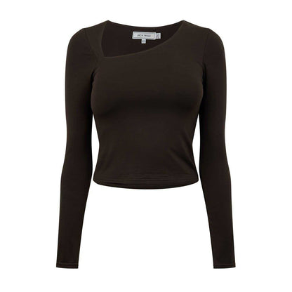 Brown - Front - Jack Wills Womens-Ladies Asymmetric Slim Crop T-Shirt