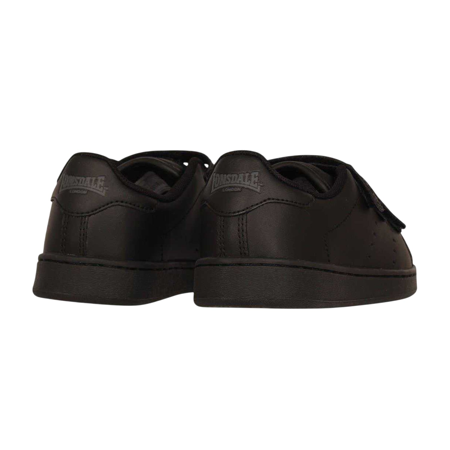 Black - Back - Lonsdale Childrens-Kids Leyton Leather Hook and Loop Flat Trainers