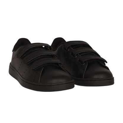 Black - Side - Lonsdale Childrens-Kids Leyton Leather Hook and Loop Flat Trainers