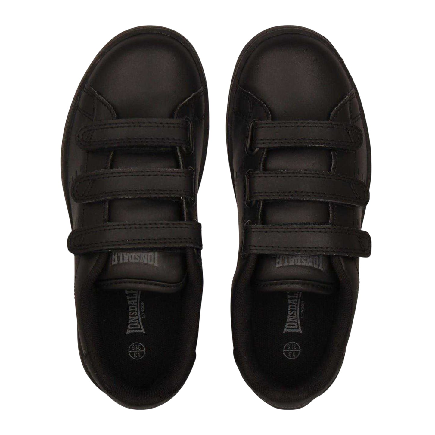 Black - Lifestyle - Lonsdale Childrens-Kids Leyton Leather Hook and Loop Flat Trainers