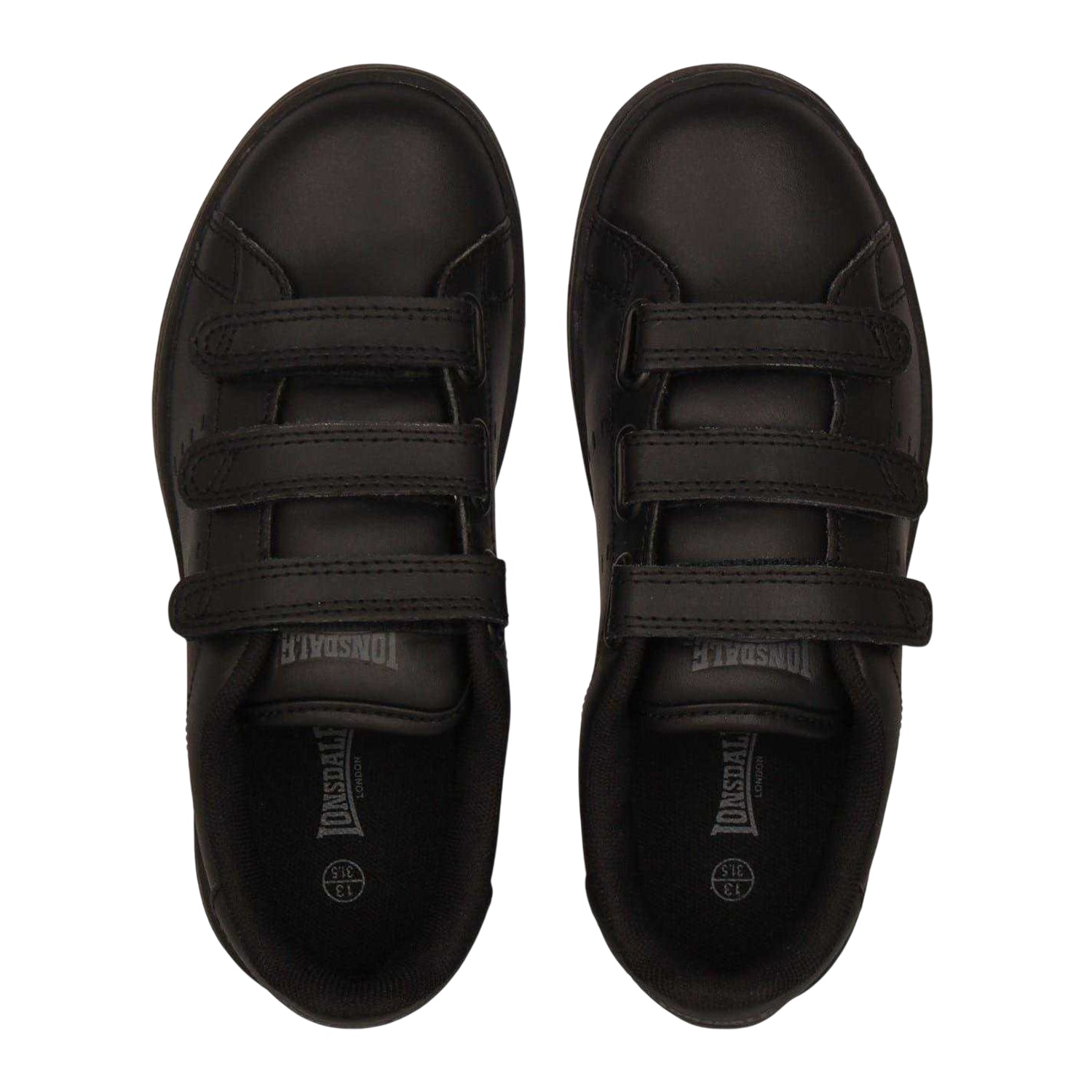 Black - Lifestyle - Lonsdale Childrens-Kids Leyton Leather Hook and Loop Flat Trainers