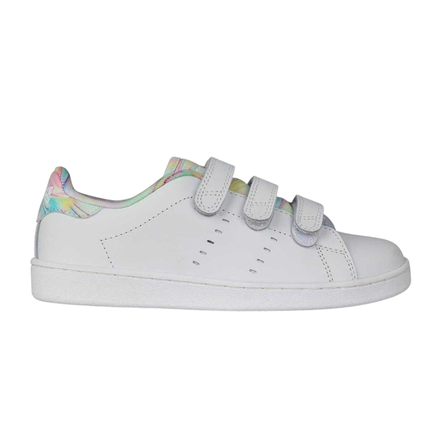 White-Green-Black - Front - Lonsdale Childrens-Kids Leyton Leather Hook and Loop Flat Trainers