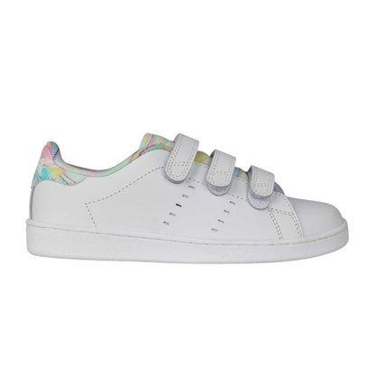 White-Green-Black - Front - Lonsdale Childrens-Kids Leyton Leather Hook and Loop Flat Trainers
