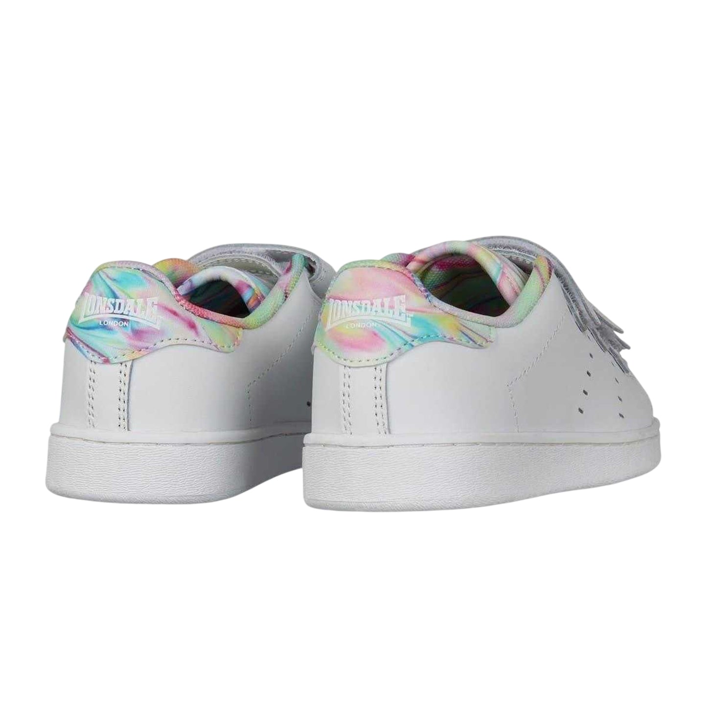 White-Green-Black - Back - Lonsdale Childrens-Kids Leyton Leather Hook and Loop Flat Trainers