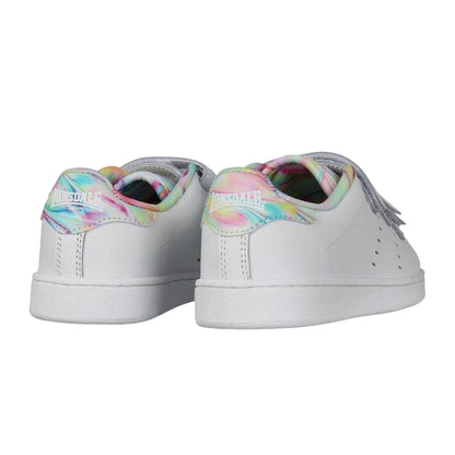 White-Green-Black - Back - Lonsdale Childrens-Kids Leyton Leather Hook and Loop Flat Trainers