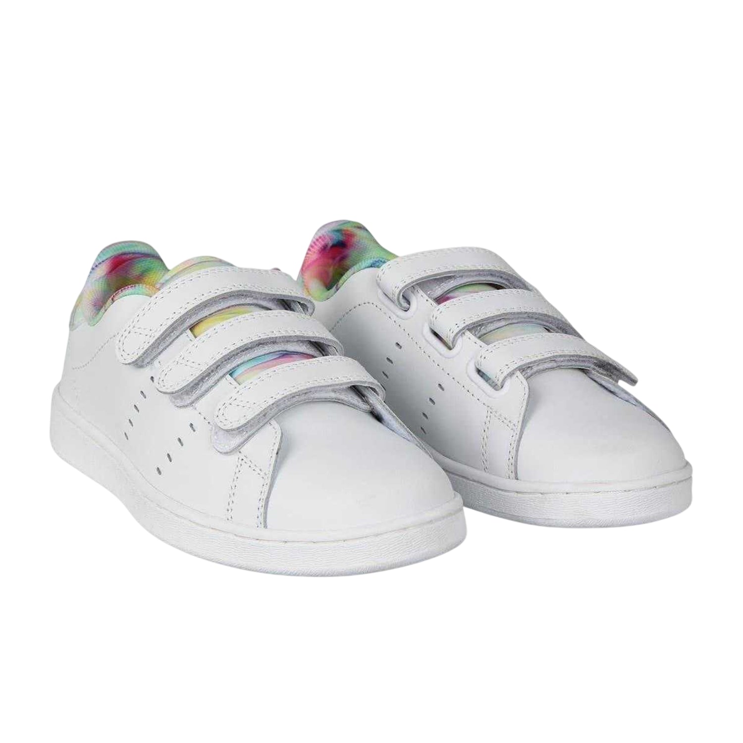 White-Green-Black - Side - Lonsdale Childrens-Kids Leyton Leather Hook and Loop Flat Trainers