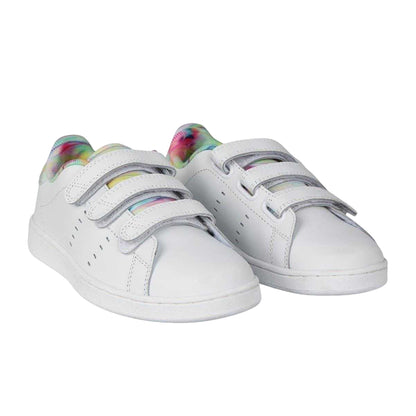 White-Green-Black - Side - Lonsdale Childrens-Kids Leyton Leather Hook and Loop Flat Trainers