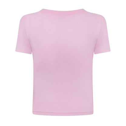 Pink - Back - Daisy Street Womens-Ladies Cherry Crop T-Shirt