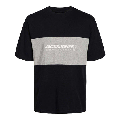Black - Front - Jack And Jones Mens Colour Block Drop Shoulder T-Shirt