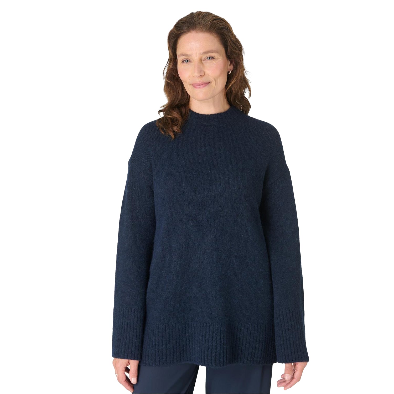 Navy Blue - Front - Sweaty Betty Womens-Ladies Alpine Ribbed Crew Neck Oversized Sweater Top