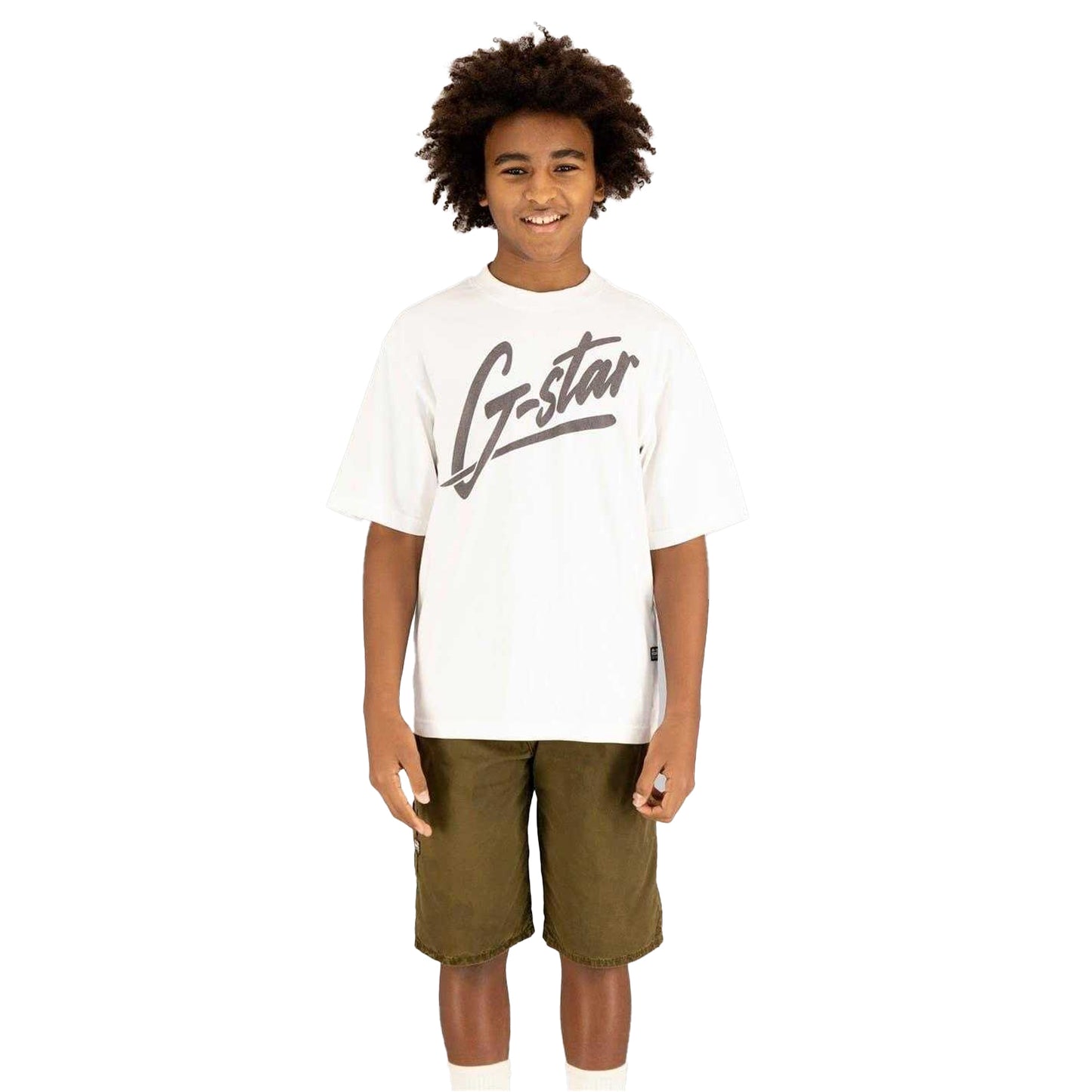 White - Front - G-Star Childrens-Kids Script Regular T-Shirt
