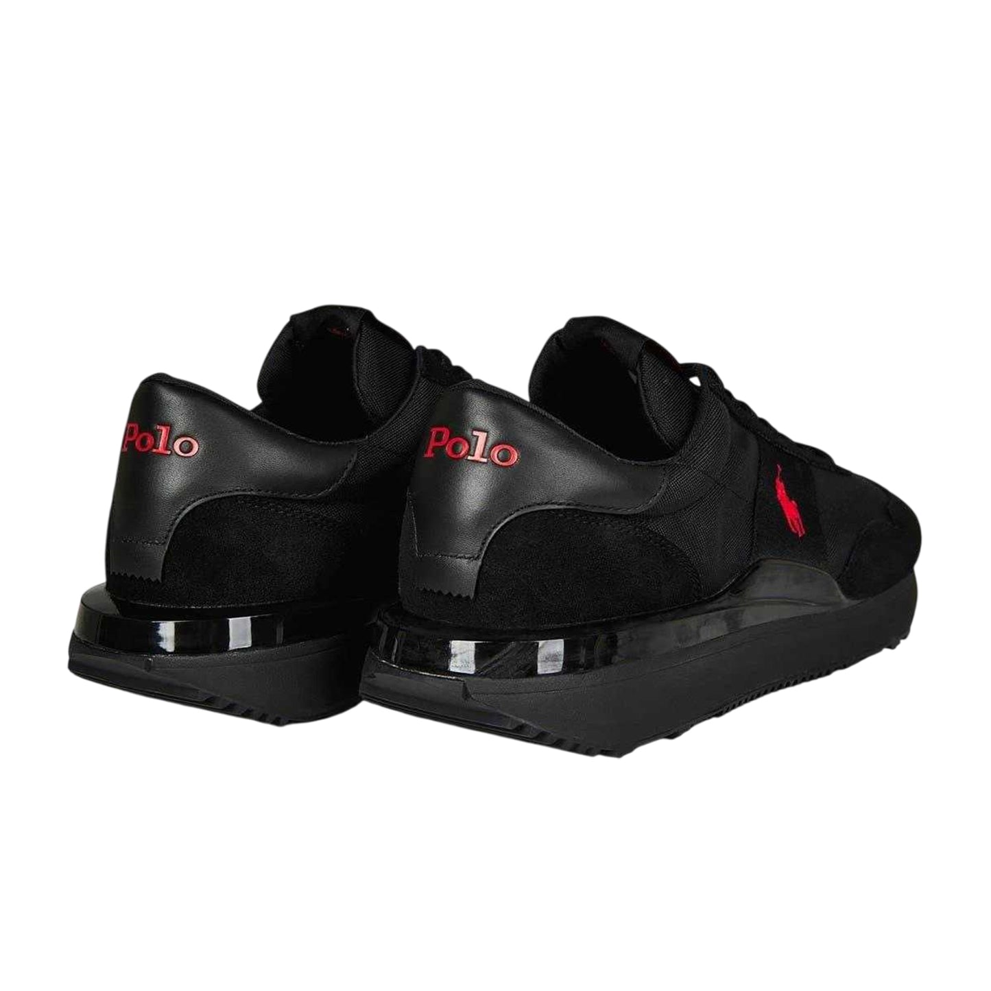 Triple Black - Back - Ralph Lauren Mens Train 89 Embroidered Logo Suede Chunky Platform Trainers