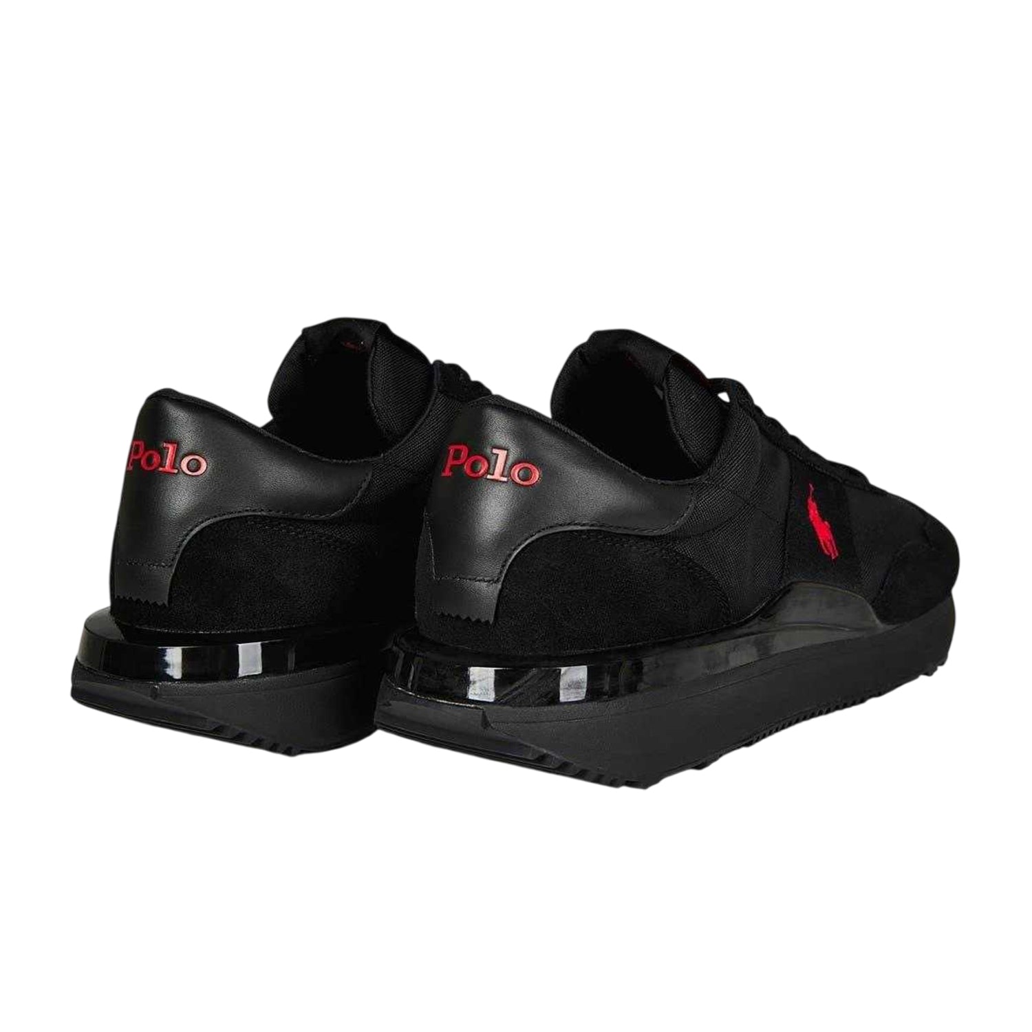 Triple Black - Back - Ralph Lauren Mens Train 89 Embroidered Logo Suede Chunky Platform Trainers