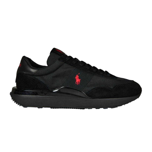 Triple Black - Front - Ralph Lauren Mens Train 89 Embroidered Logo Suede Chunky Platform Trainers