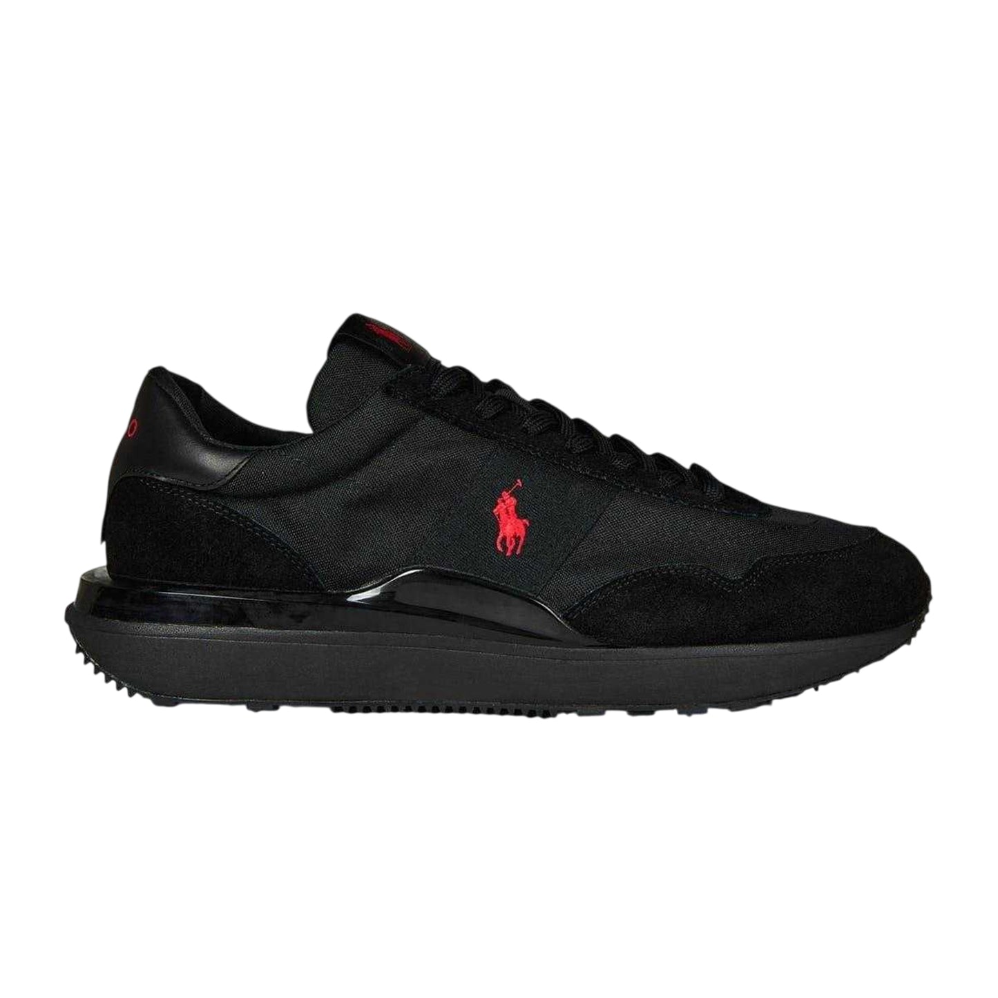 Triple Black - Front - Ralph Lauren Mens Train 89 Embroidered Logo Suede Chunky Platform Trainers