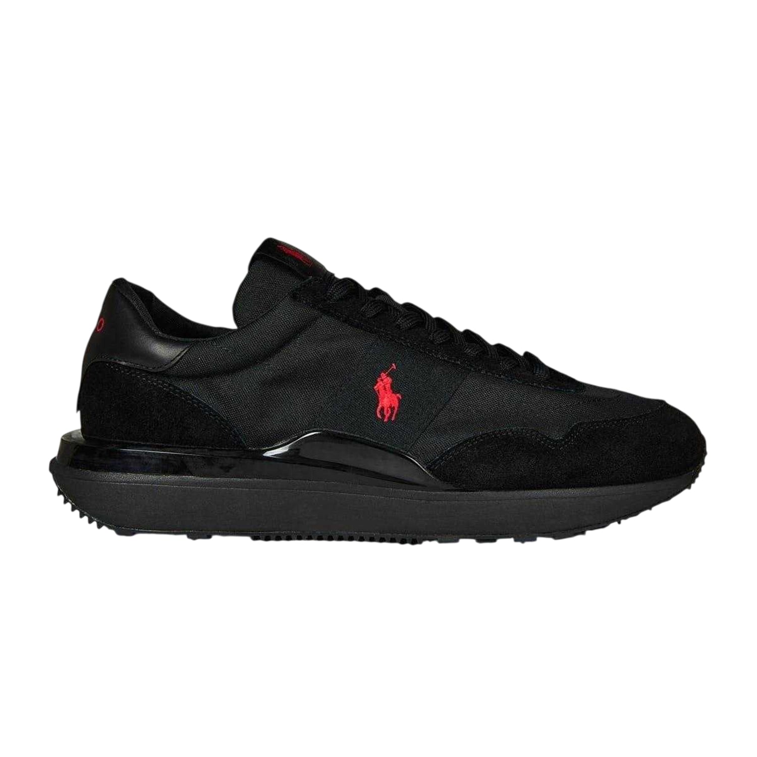 Triple Black - Front - Ralph Lauren Mens Train 89 Embroidered Logo Suede Chunky Platform Trainers