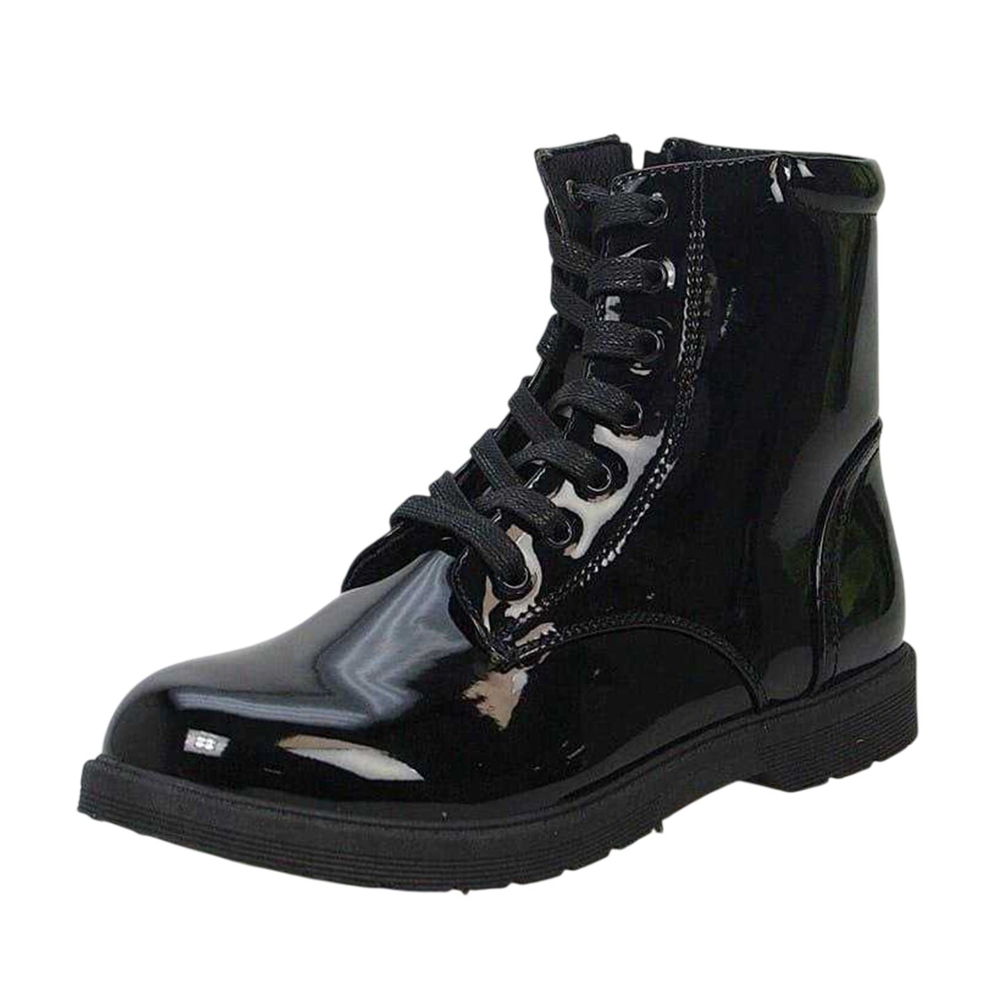 Black - Side - Buckle My Shoe Childrens-Kids Lace Up Ankle Boots