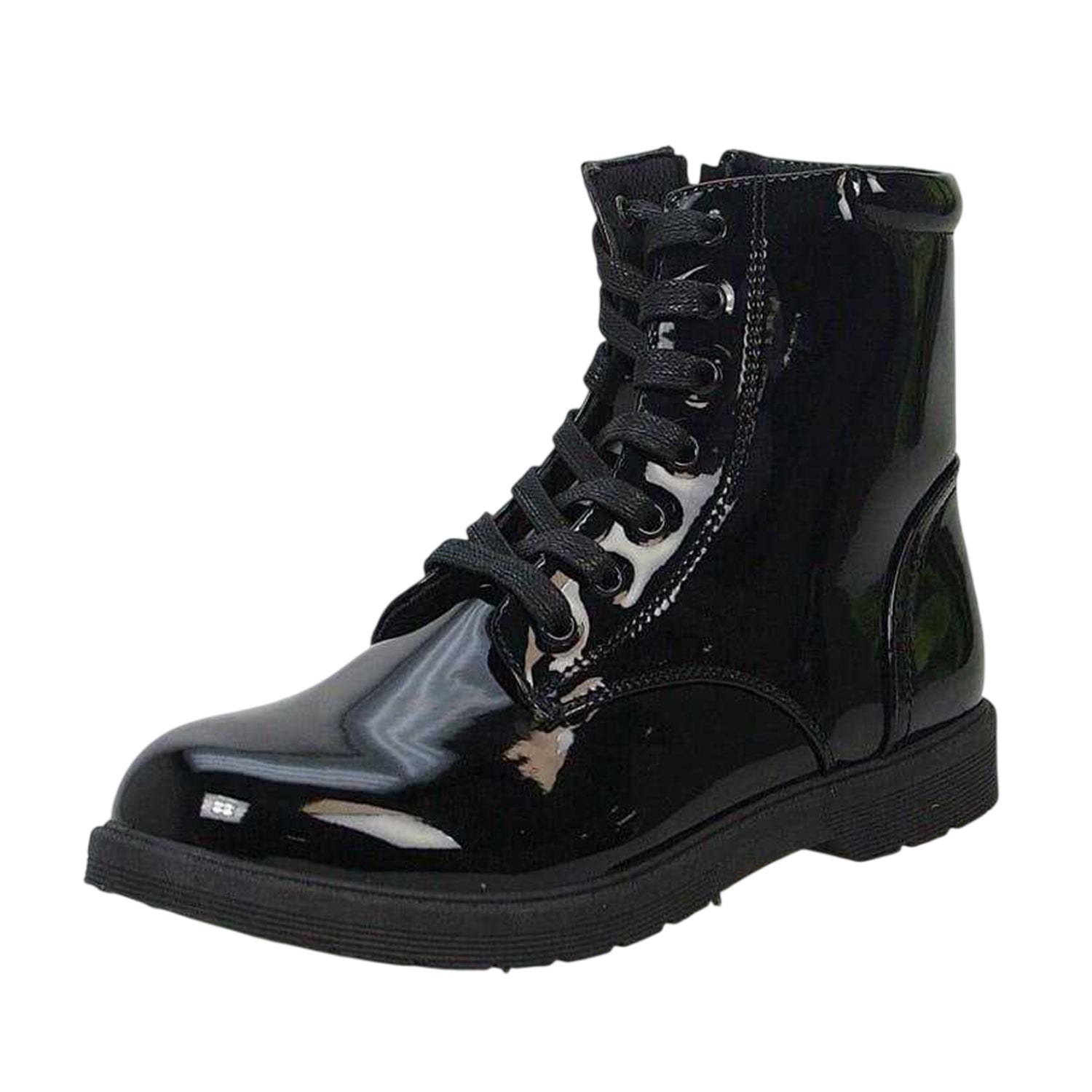 Black - Side - Buckle My Shoe Childrens-Kids Lace Up Ankle Boots