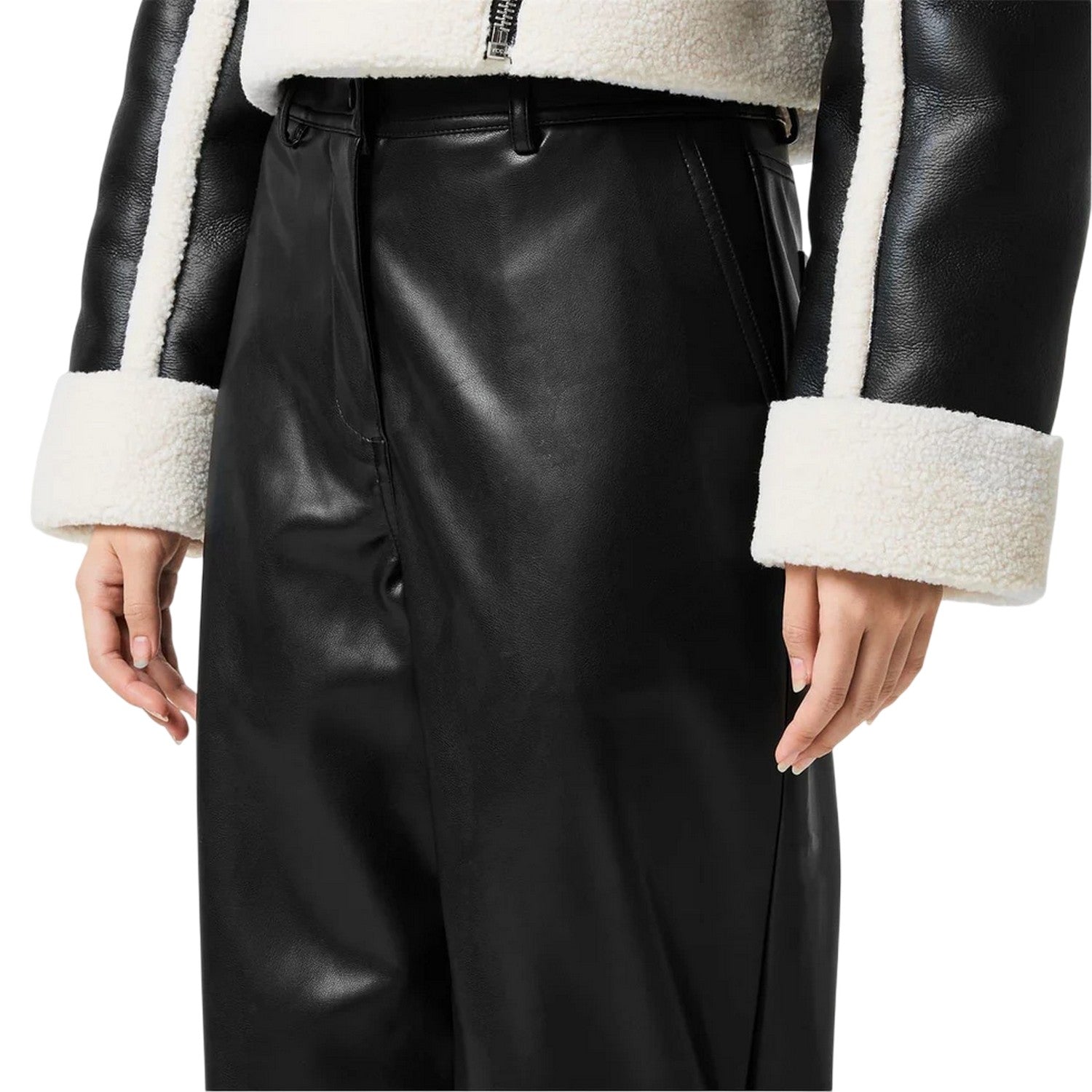 Black - Side - Jack Wills Womens-Ladies Faux Leather High Waist Trousers