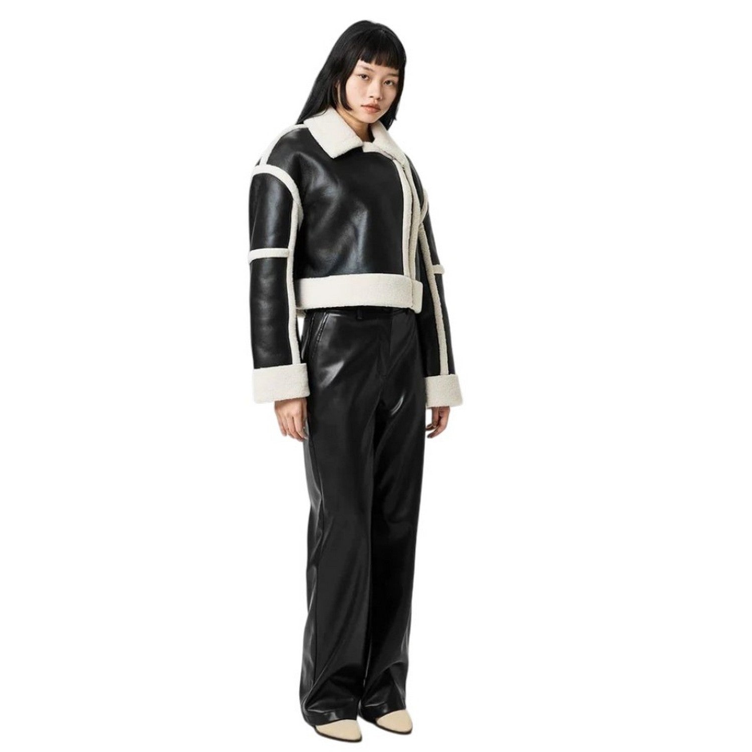 Black - Close up - Jack Wills Womens-Ladies Faux Leather High Waist Trousers