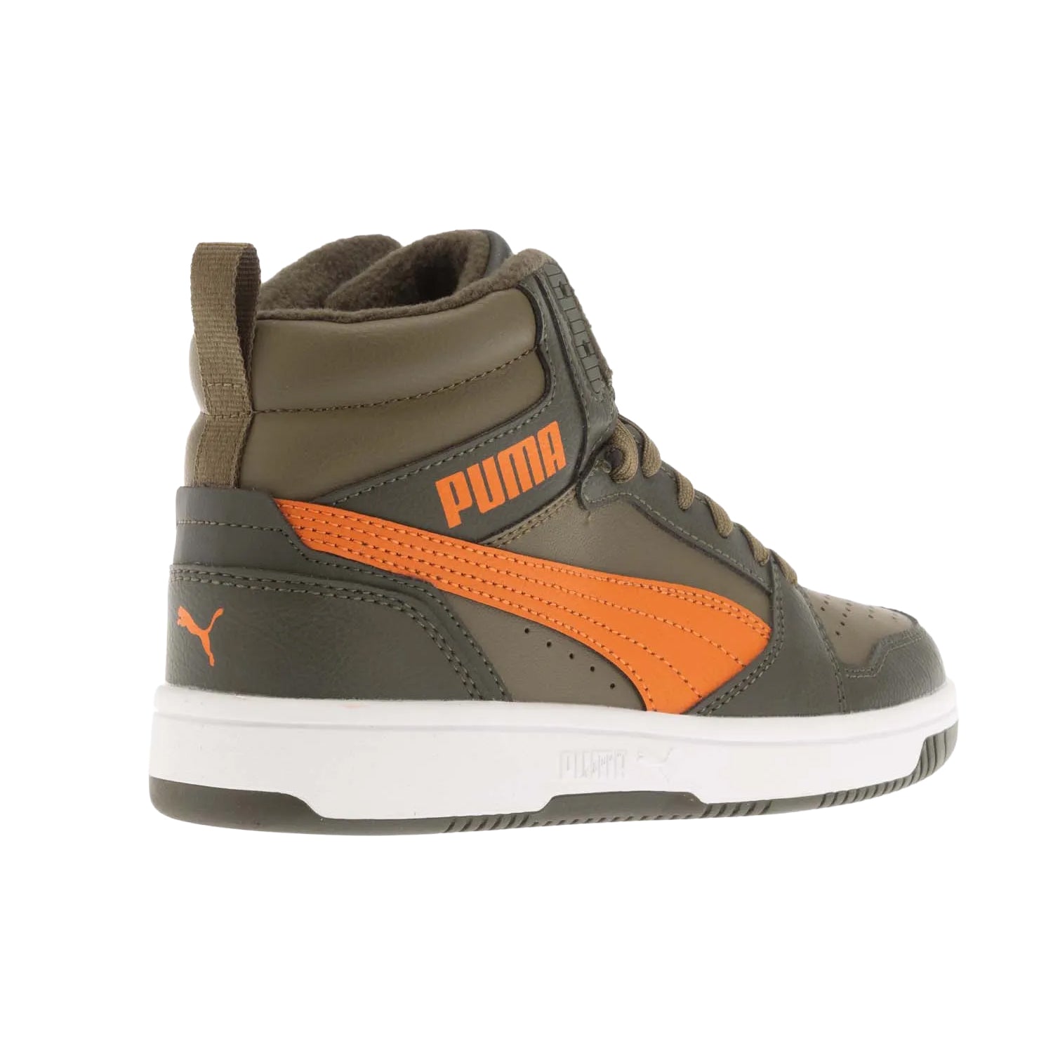 Olive - Back - Puma Childrens-Kids Rebound V6 Mid Cut Trainers