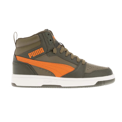 Olive - Side - Puma Childrens-Kids Rebound V6 Mid Cut Trainers