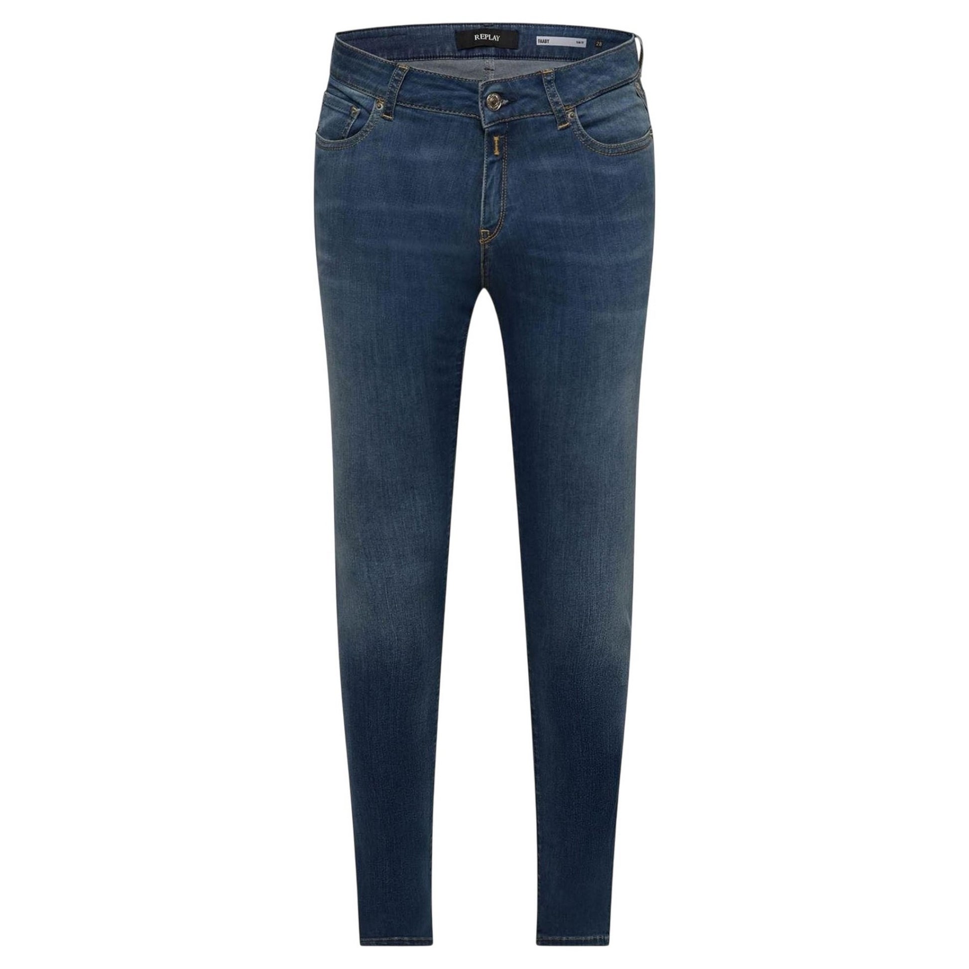 Blue - Front - Replay Womens-Ladies Anbass Cotton Slim Jeans
