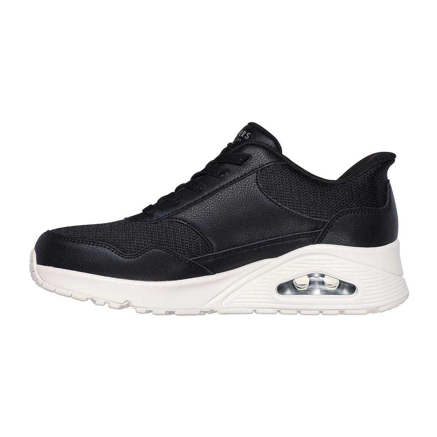 Black-White - Back - Skechers Womens-Ladies Uno Slip-In Wedge Trainers