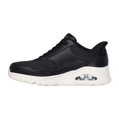 Black-White - Back - Skechers Womens-Ladies Uno Slip-In Wedge Trainers
