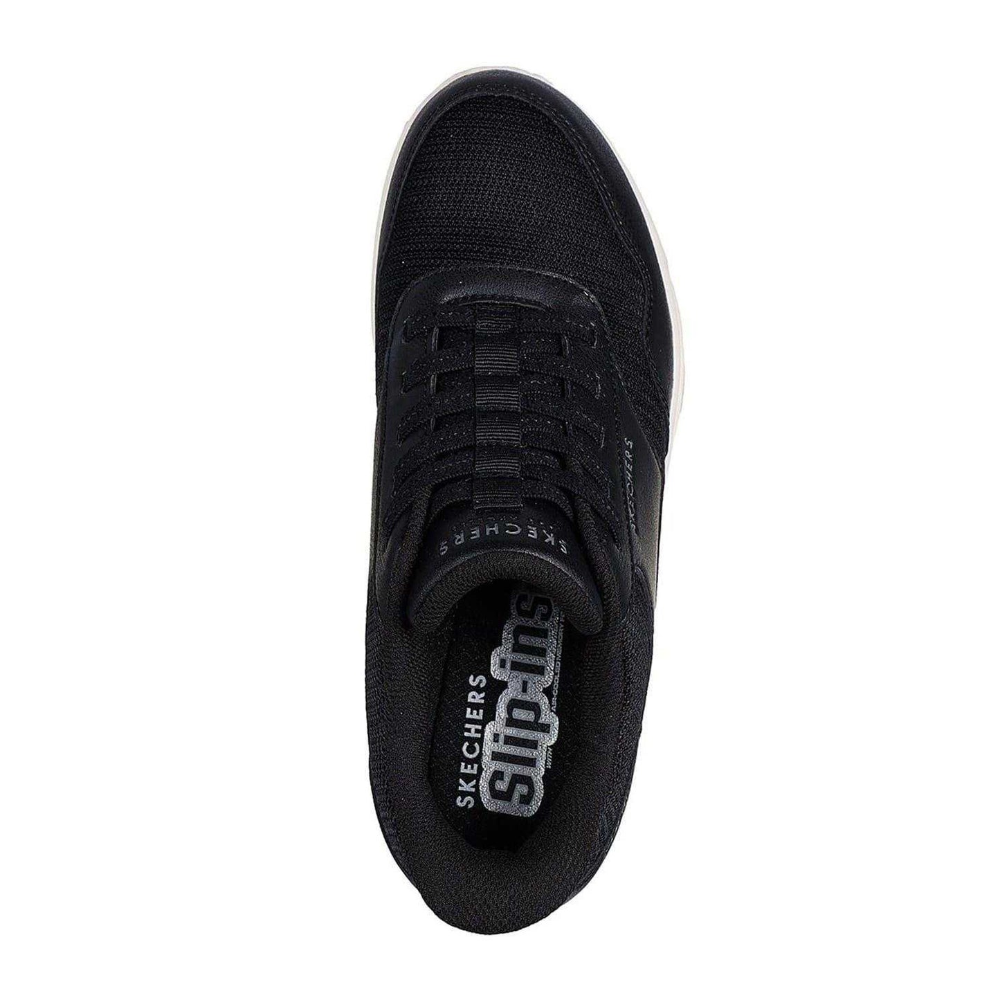 Black-White - Side - Skechers Womens-Ladies Uno Slip-In Wedge Trainers