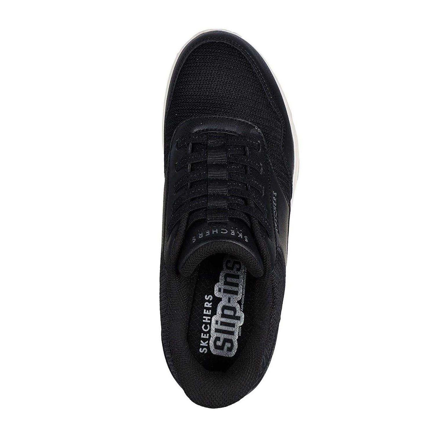 Black-White - Side - Skechers Womens-Ladies Uno Slip-In Wedge Trainers