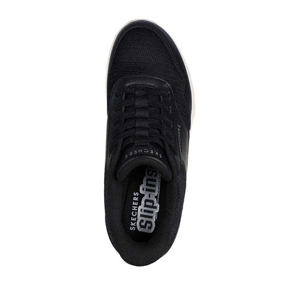 Black-White - Side - Skechers Womens-Ladies Uno Slip-In Wedge Trainers