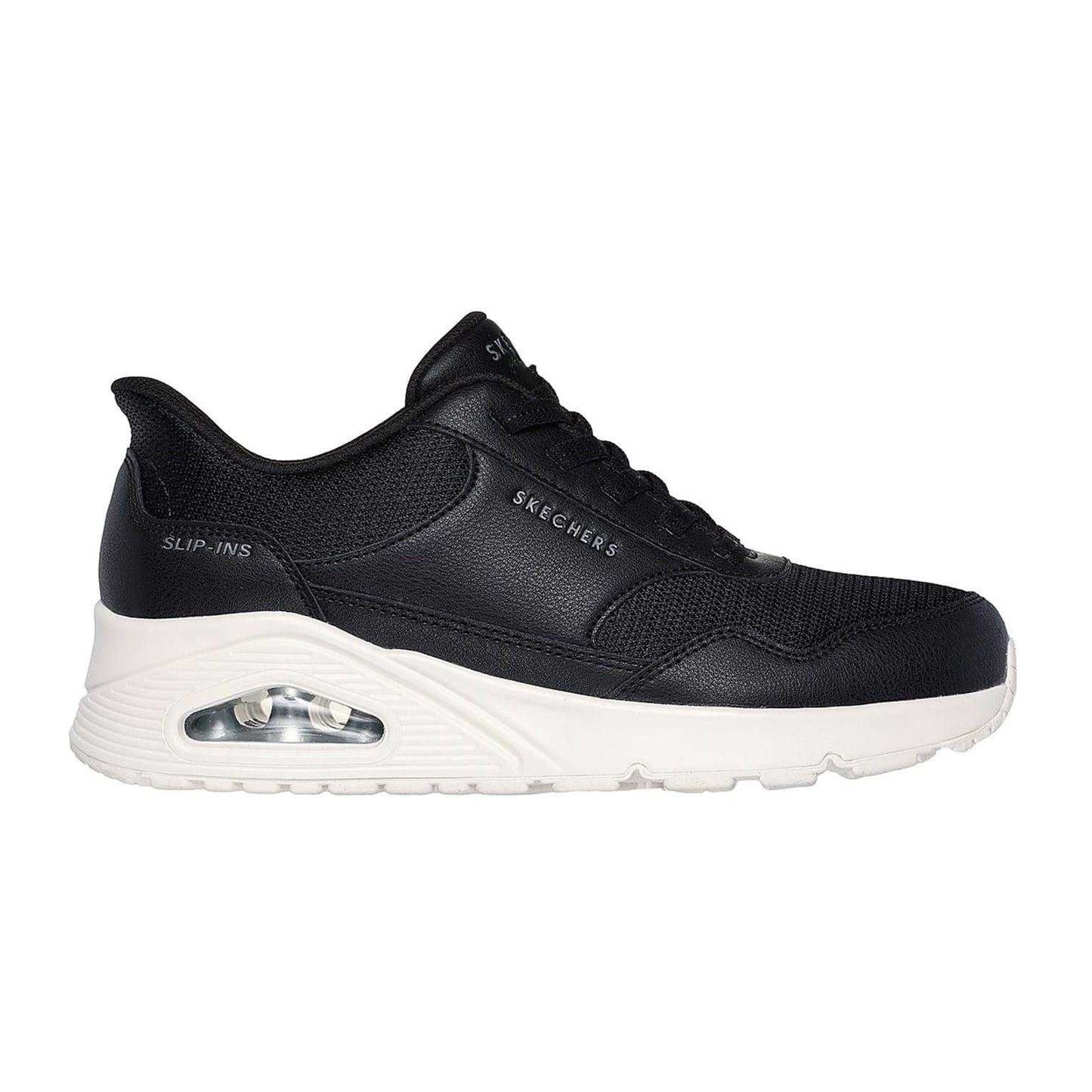 Black-White - Front - Skechers Womens-Ladies Uno Slip-In Wedge Trainers