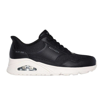 Black-White - Front - Skechers Womens-Ladies Uno Slip-In Wedge Trainers