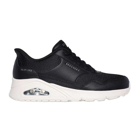 Black-White - Front - Skechers Womens-Ladies Uno Slip-In Wedge Trainers