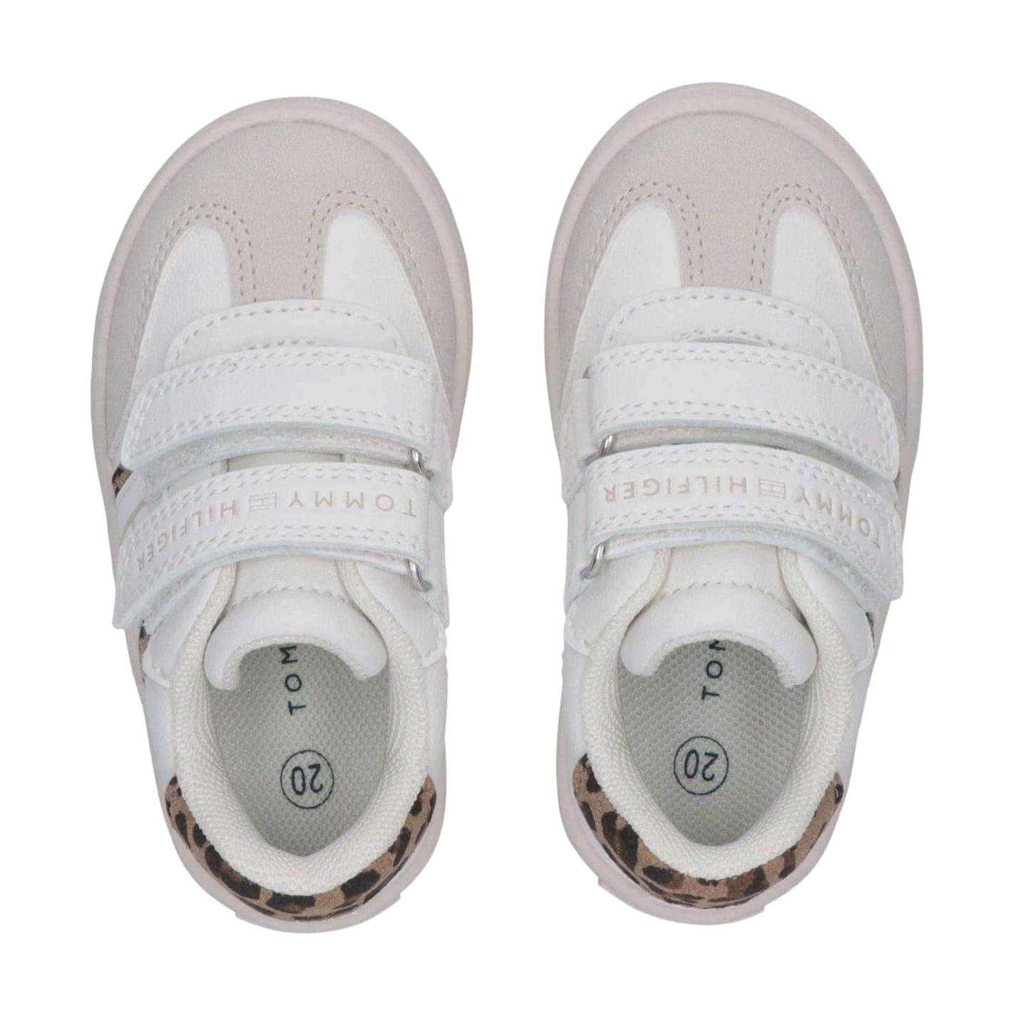 White-Leopard - Back - Tommy Hilfiger Childrens-Kids Leopard Print Hook and Loop Trainers