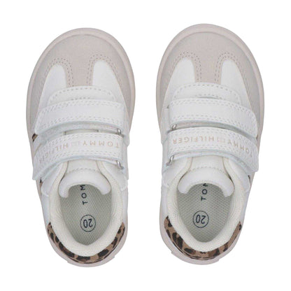 White-Leopard - Back - Tommy Hilfiger Childrens-Kids Leopard Print Hook and Loop Trainers