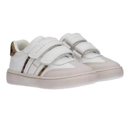 White-Leopard - Side - Tommy Hilfiger Childrens-Kids Leopard Print Hook and Loop Trainers