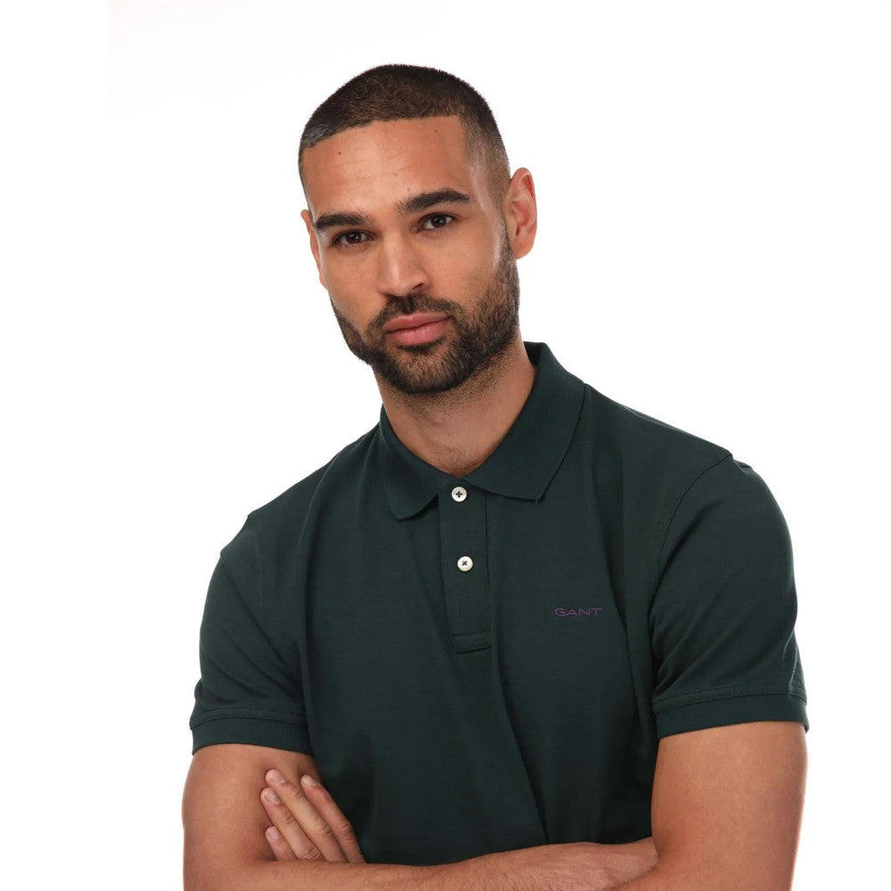 Green - Side - Gant Mens Contrast Pique Polo Shirt