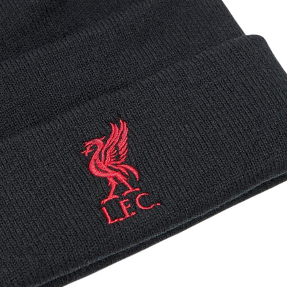 Black-Red Print - Side - Liverpool FC Childrens-Kids Embroidered Logo Ribbed Beanie