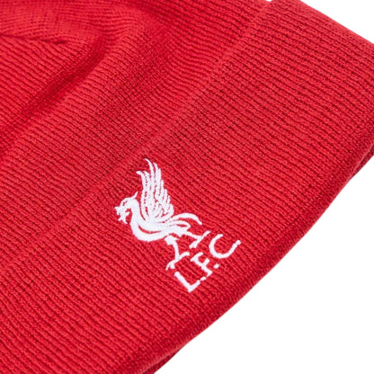 Red-White Print - Side - Liverpool FC Childrens-Kids Embroidered Logo Ribbed Beanie
