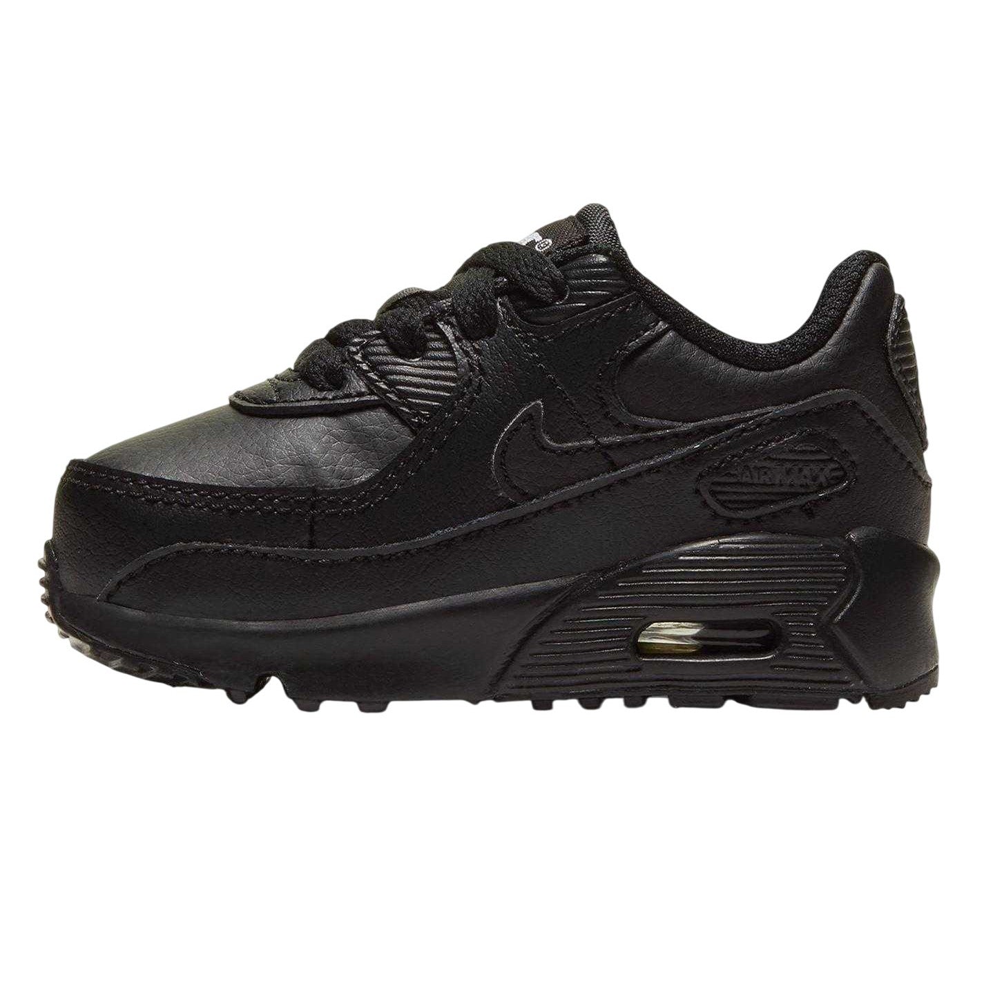 Triple Black - Side - Nike Childrens-Kids Air Max 90 Leather Trainers