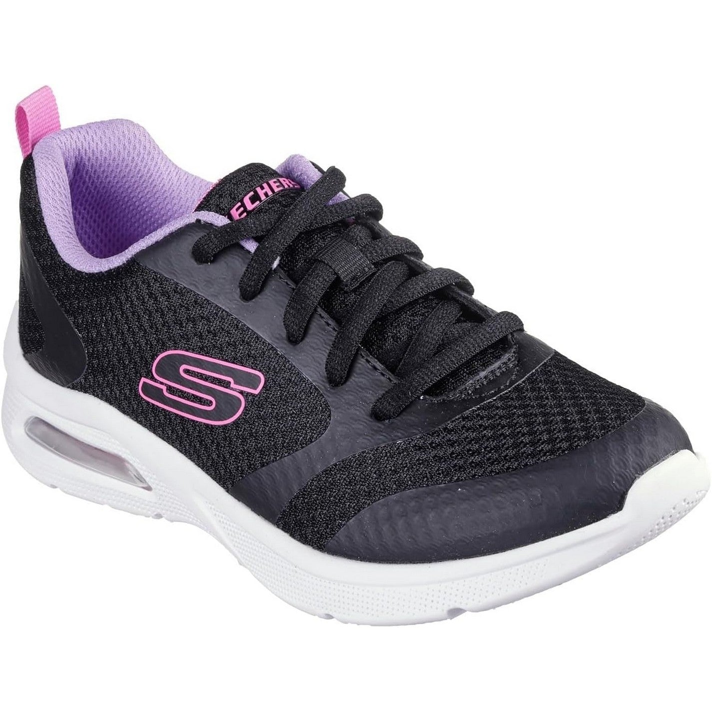 Black-Pink - Pack Shot - Skechers Girls Microspec Max Mesh Trainers