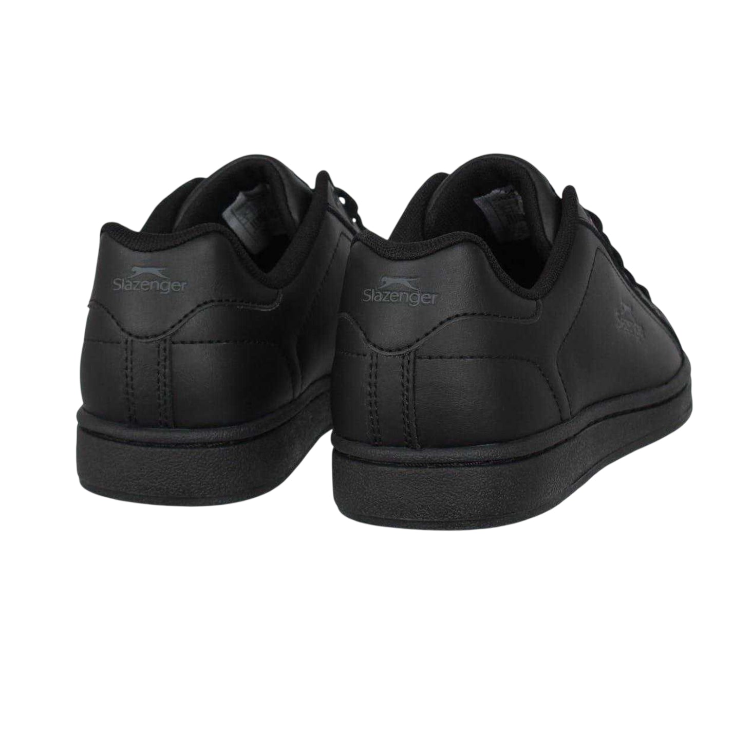 Black-Charcoal - Back - Slazenger Childrens-Kids Ash Leather Flat Trainers