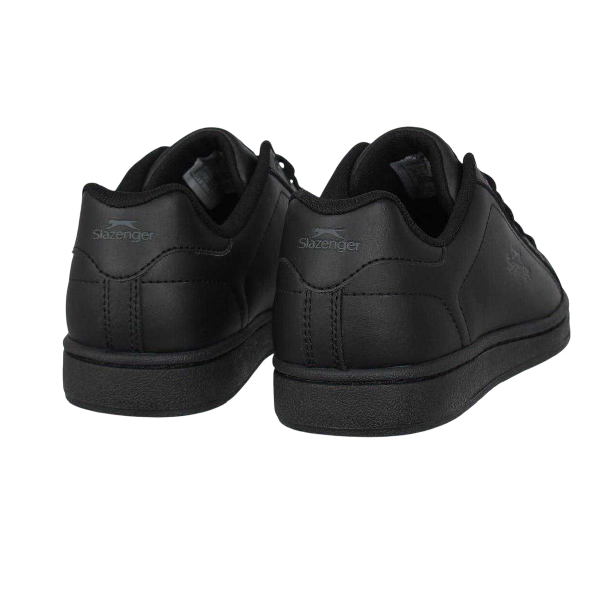 Black-Charcoal - Back - Slazenger Childrens-Kids Ash Leather Flat Trainers