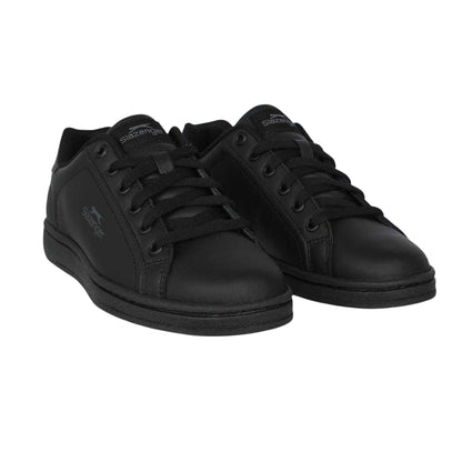 Black-Charcoal - Pack Shot - Slazenger Childrens-Kids Ash Leather Flat Trainers