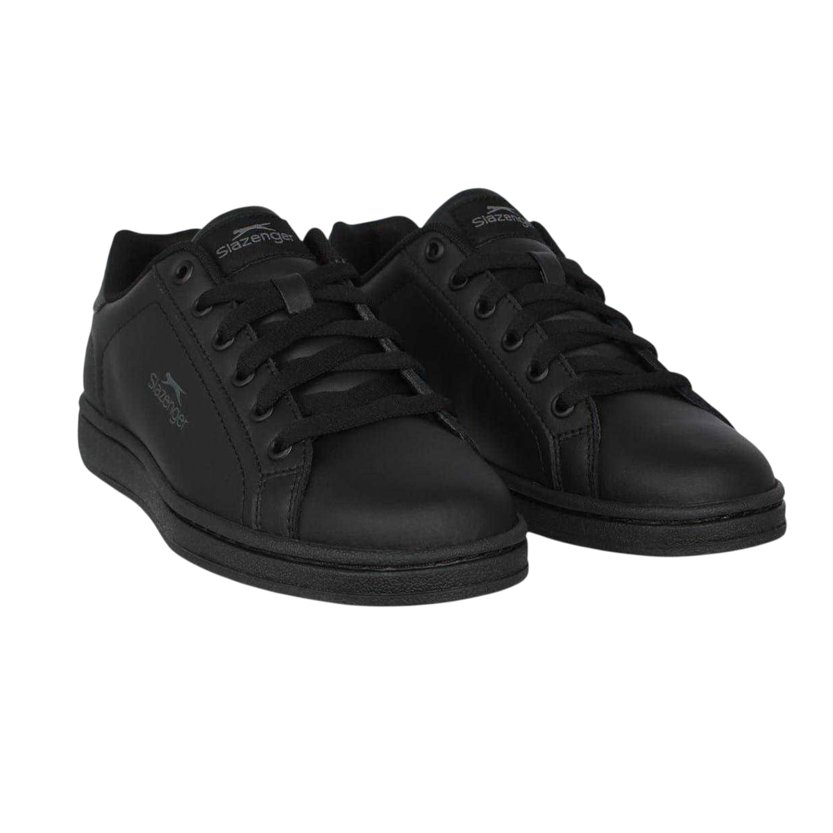 Black-Charcoal - Pack Shot - Slazenger Childrens-Kids Ash Leather Flat Trainers